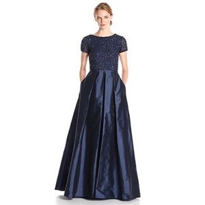 adrianna papell boho beaded mesh gown